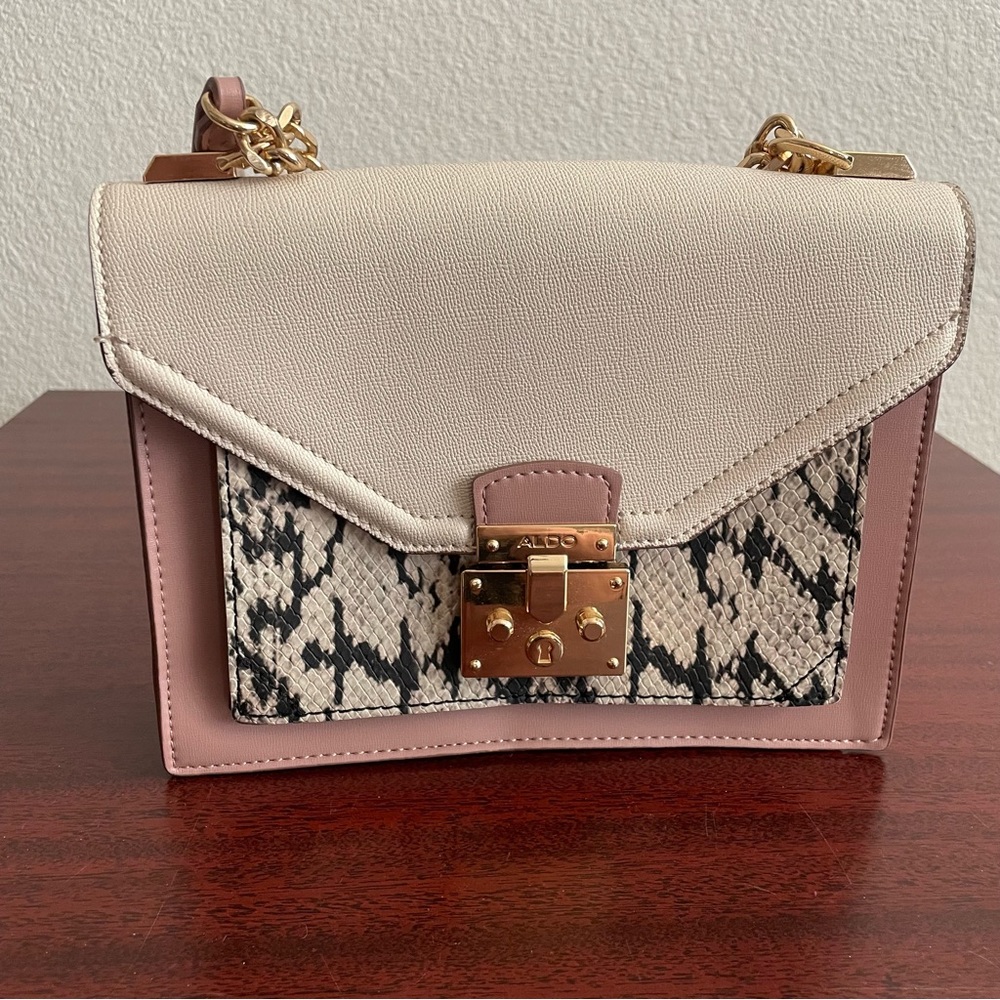 ALDO Yukita Faux Leather Mix Pink Snakeskin Chain Crossbody - Picture 4 of 11